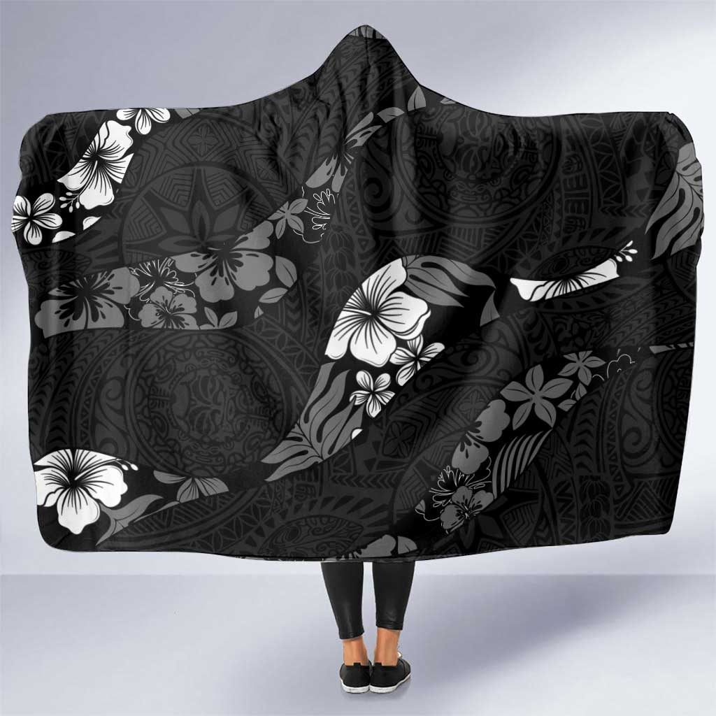 Aloha Hawaii Floral Tapa Hooded Blanket Patchwork Charcoal LT7 One Size Charcoal - Polynesian Pride