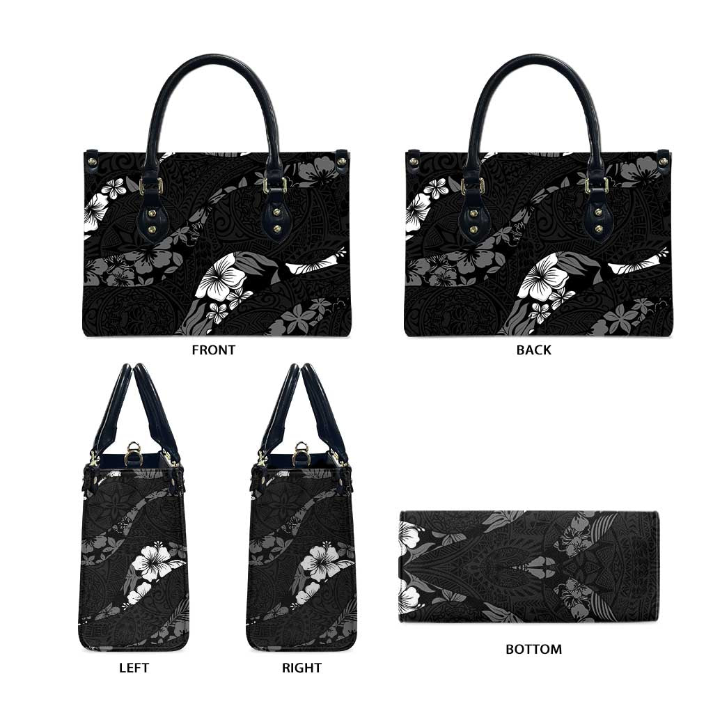 Aloha Hawaii Floral Tapa Leather Bag Patchwork Charcoal - Polynesian Pride