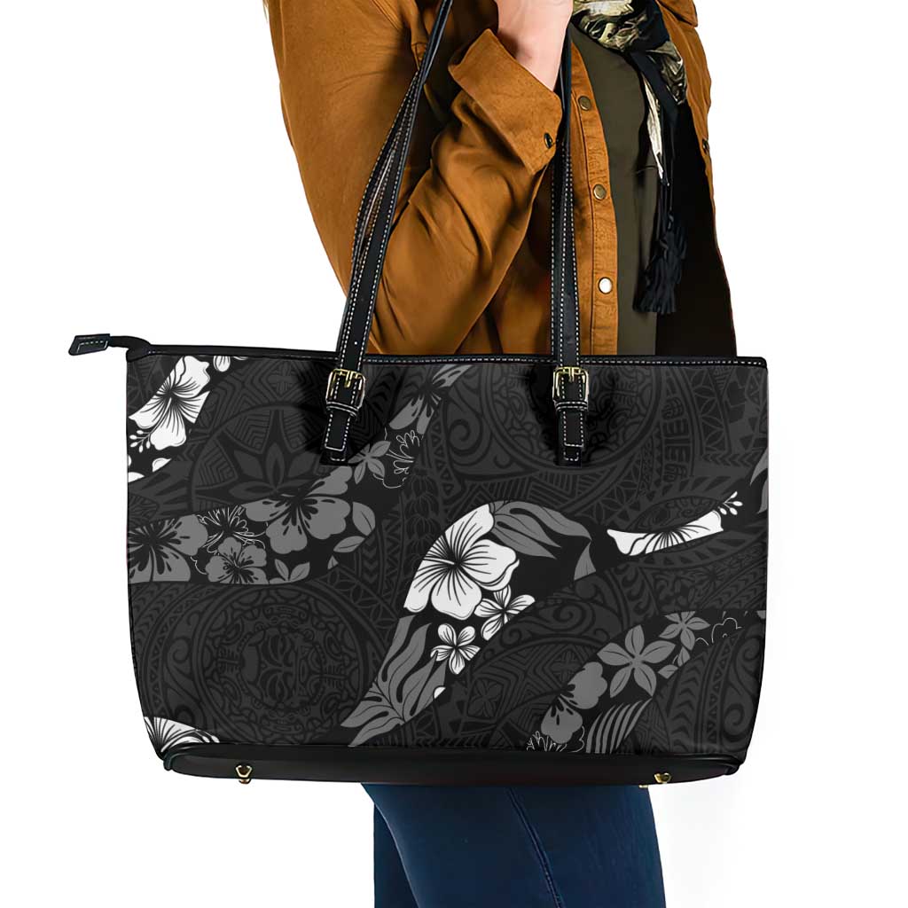 Aloha Hawaii Floral Tapa Leather Tote Bag Patchwork Charcoal - Polynesian Pride
