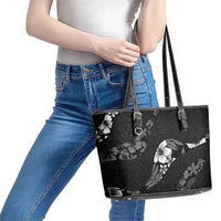 Aloha Hawaii Floral Tapa Leather Tote Bag Patchwork Charcoal - Polynesian Pride