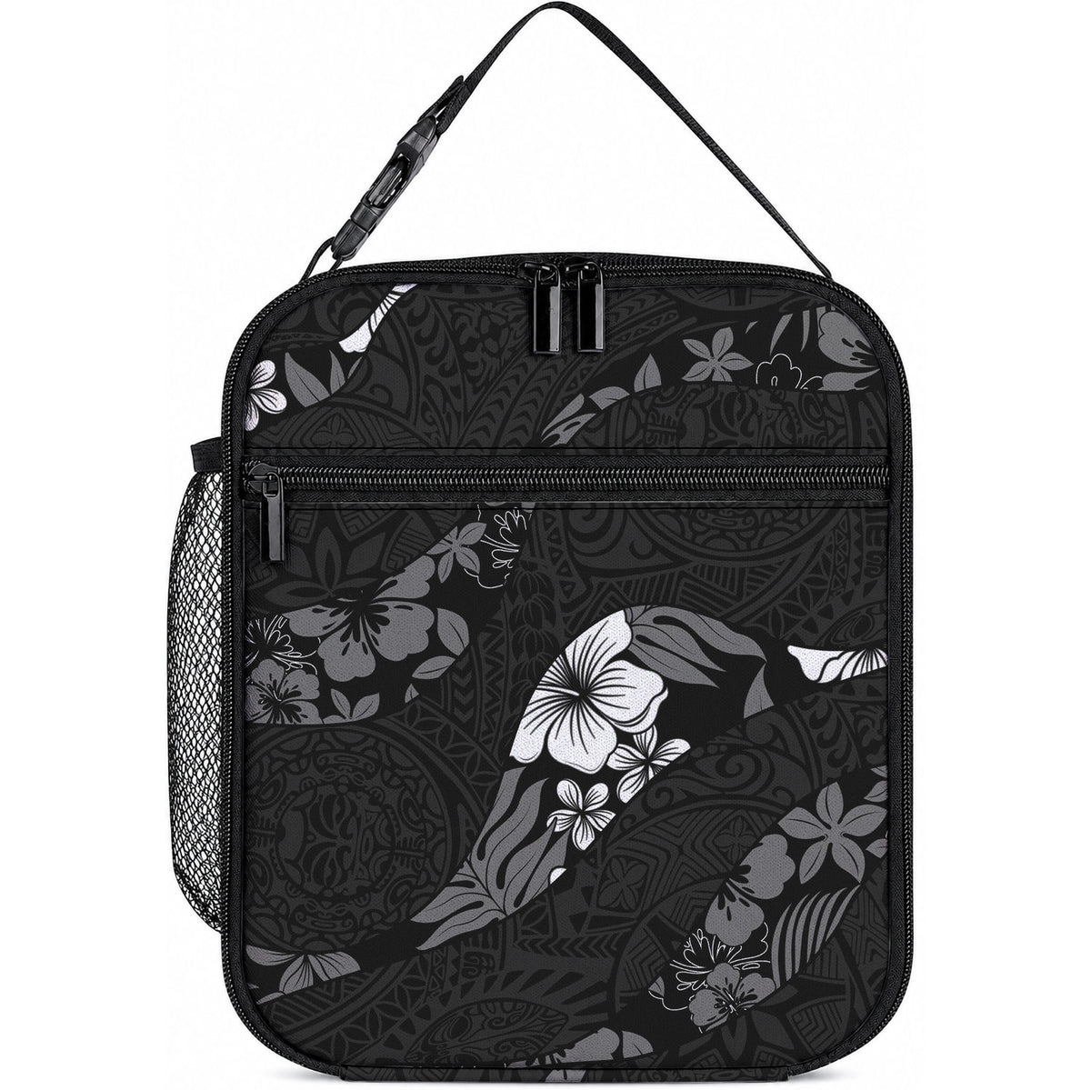 Aloha Hawaii Floral Tapa Lunch Bag Patchwork Charcoal