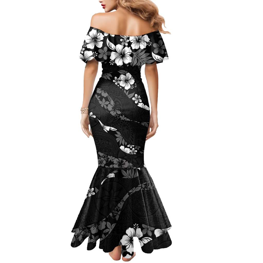 Aloha Hawaii Floral Tapa Mermaid Dress Patchwork Charcoal - Polynesian Pride