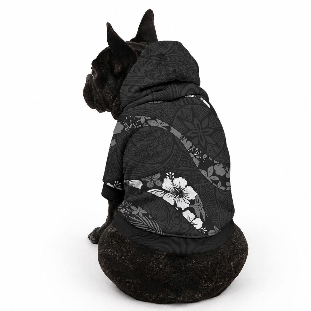 Aloha Hawaii Floral Tapa Pet Hoodie Patchwork Charcoal LT7 - Polynesian Pride