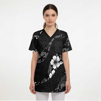 Aloha Hawaii Floral Tapa Scrub Top Patchwork Charcoal - Polynesian Pride