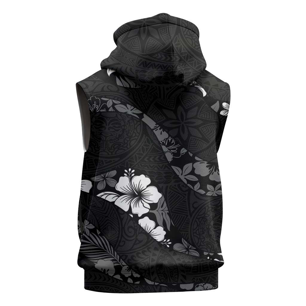 Aloha Hawaii Floral Tapa Sleeveless Zip Hoodie Patchwork Charcoal LT7