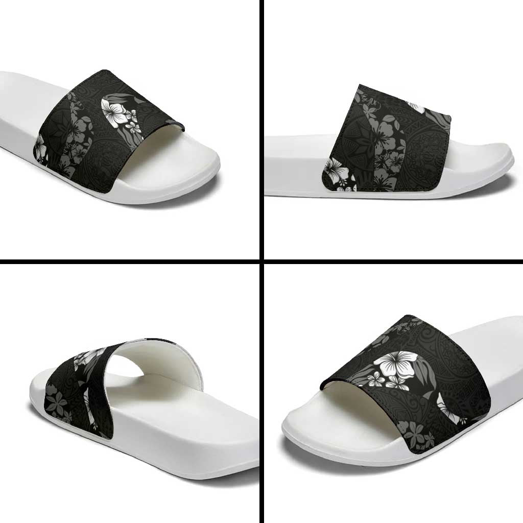 Aloha Hawaii Floral Tapa Slide Sandals Patchwork Charcoal - Polynesian Pride
