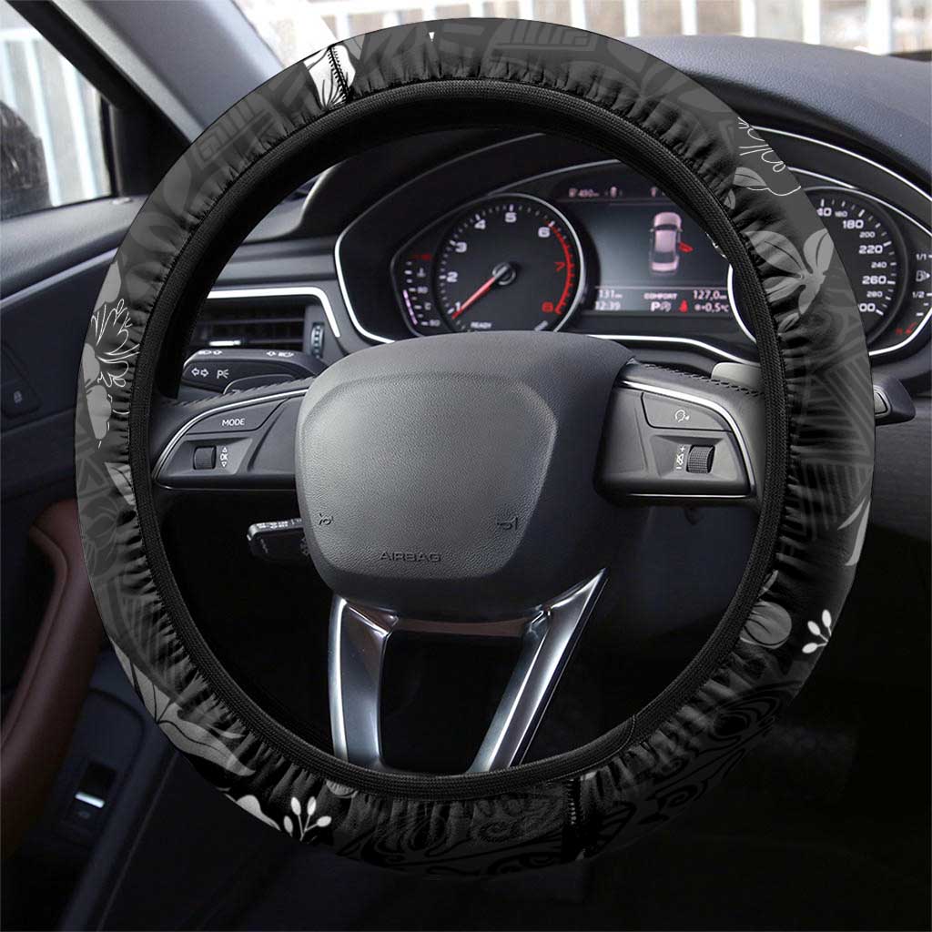 Aloha Hawaii Floral Tapa Steering Wheel Cover Patchwork Charcoal - Polynesian Pride