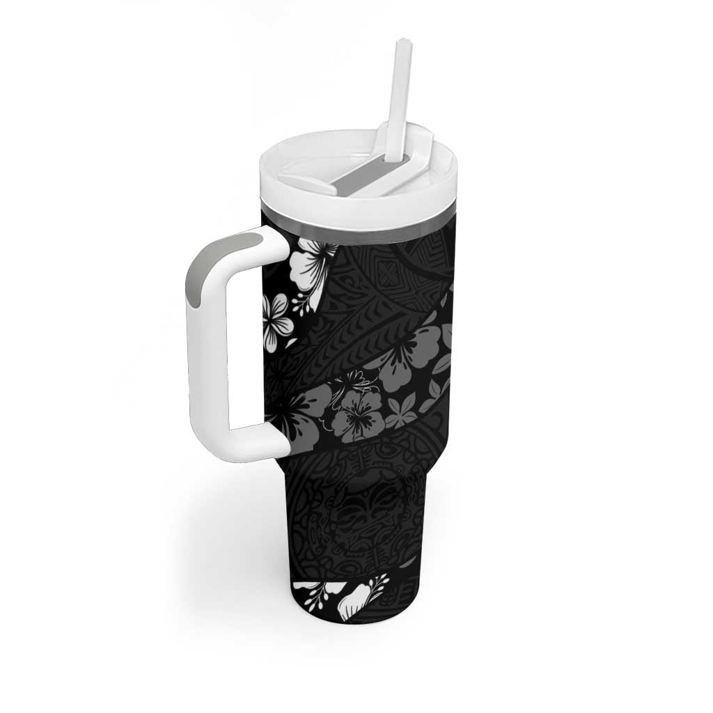 Aloha Hawaii Floral Tapa Tumbler With Handle Patchwork Charcoal - Polynesian Pride