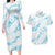 Aloha Hawaii Floral Tapa Couples Matching Long Sleeve Bodycon Dress and Hawaiian Shirt Patchwork Turquoise - Polynesian Pride
