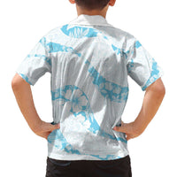 Aloha Hawaii Floral Tapa Family Matching Off The Shoulder Long Sleeve Dress and Hawaiian Shirt Patchwork Turquoise LT7 - Polynesian Pride