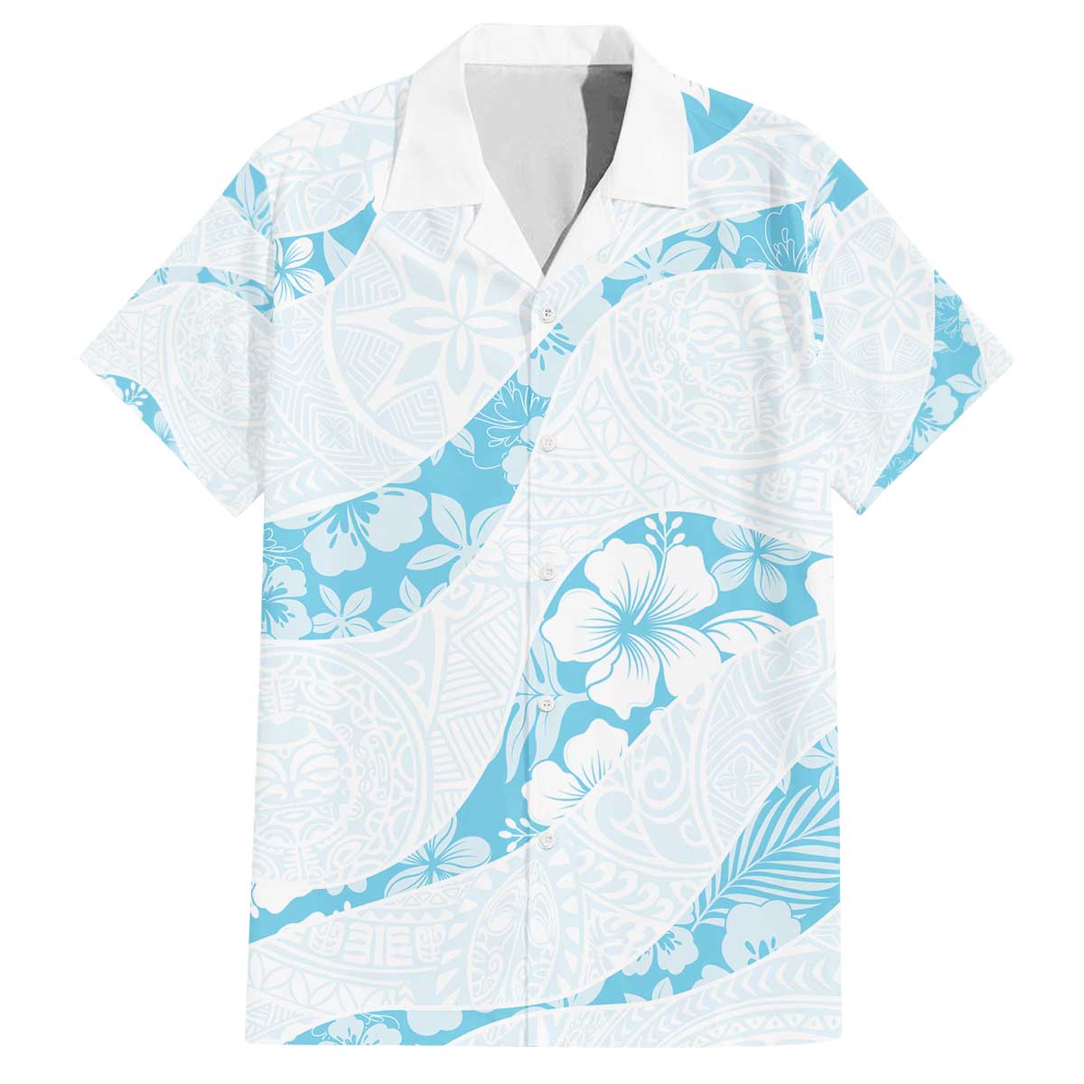 Aloha Hawaii Floral Tapa Family Matching Off The Shoulder Long Sleeve Dress and Hawaiian Shirt Patchwork Turquoise LT7 Dad's Shirt - Short Sleeve Turquoise - Polynesian Pride