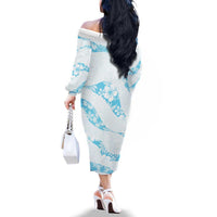 Aloha Hawaii Floral Tapa Family Matching Off The Shoulder Long Sleeve Dress and Hawaiian Shirt Patchwork Turquoise LT7 - Polynesian Pride
