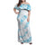 Aloha Hawaii Floral Tapa Family Matching Off Shoulder Maxi Dress and Hawaiian Shirt Patchwork Turquoise - Polynesian Pride