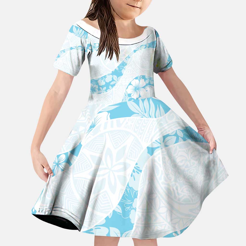 Aloha Hawaii Floral Tapa Family Matching Puletasi and Hawaiian Shirt Patchwork Turquoise - Polynesian Pride