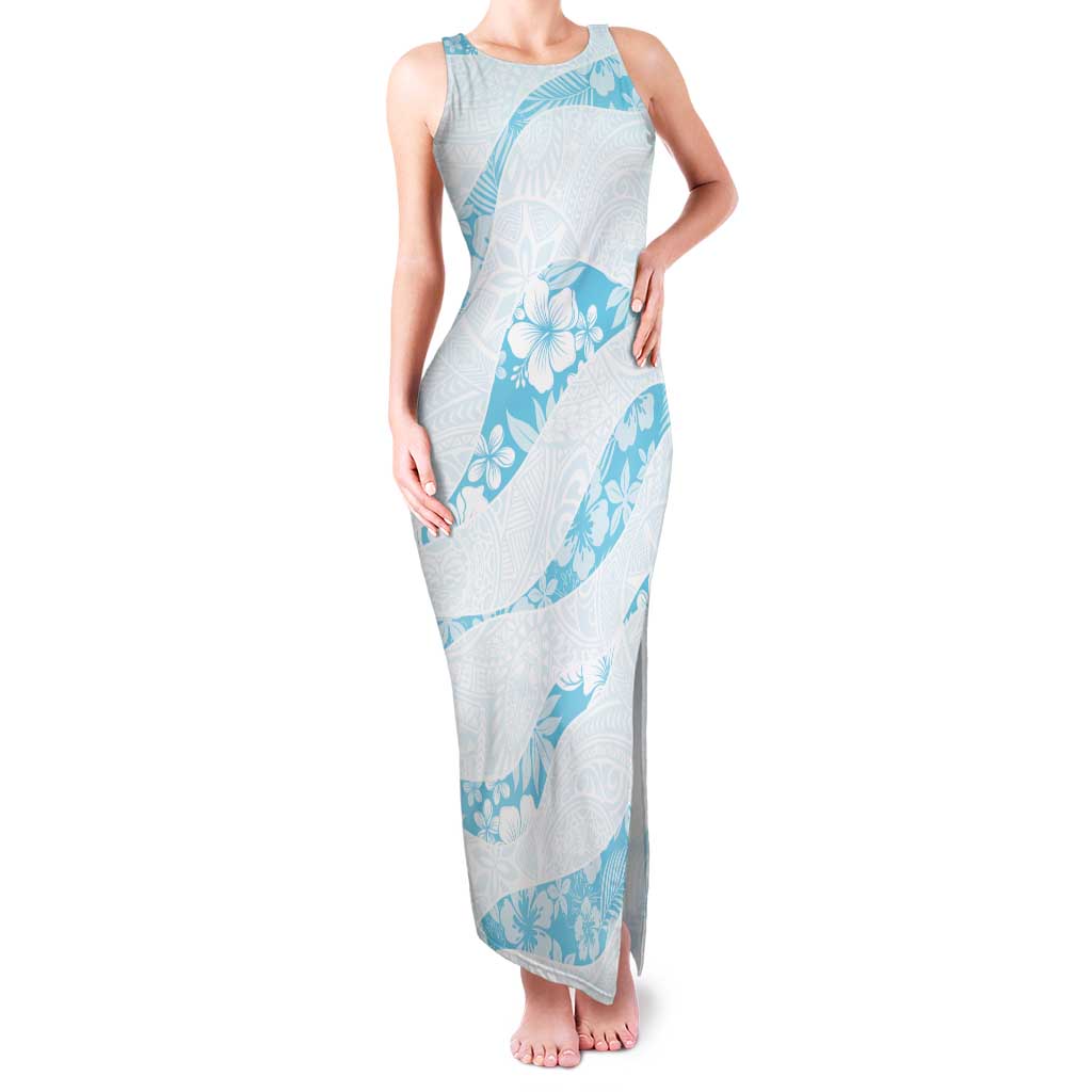 Aloha Hawaii Floral Tapa Family Matching Tank Maxi Dress and Hawaiian Shirt Patchwork Turquoise - Polynesian Pride