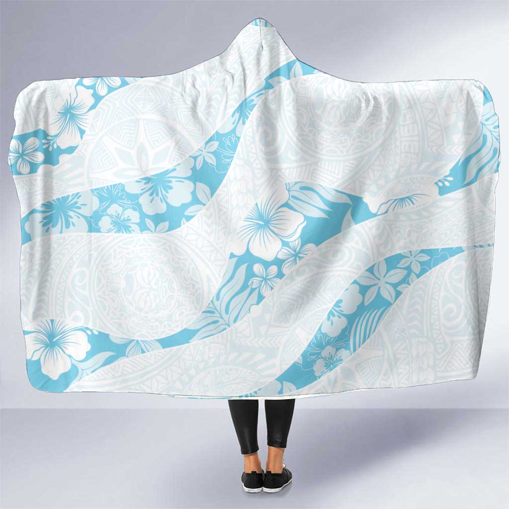 Aloha Hawaii Floral Tapa Hooded Blanket Patchwork Turquoise LT7 One Size Turquoise - Polynesian Pride
