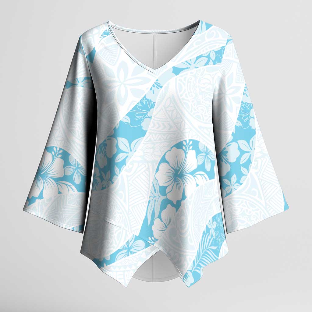 Aloha Hawaii Floral Tapa Kimono Sleeve Blouse Patchwork Turquoise LT7 Female Turquoise - Polynesian Pride