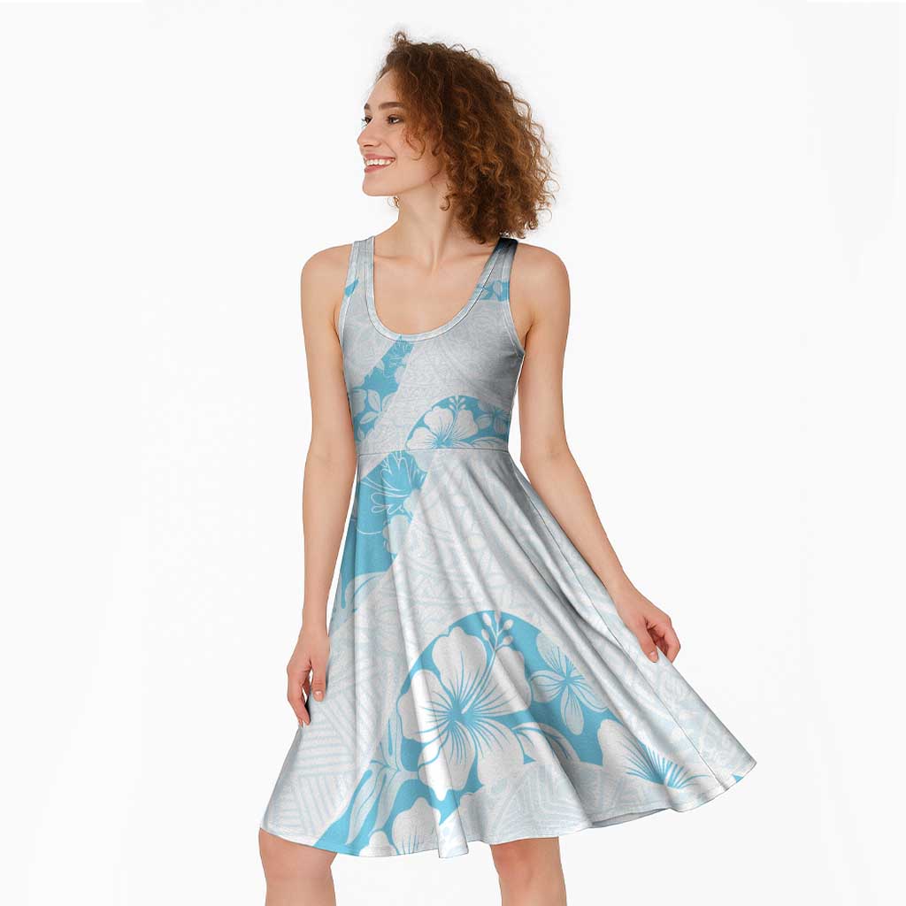 Aloha Hawaii Floral Tapa Midi Dress Patchwork Turquoise - Polynesian Pride