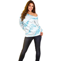 Aloha Hawaii Floral Tapa Off Shoulder Sweater Patchwork Turquoise - Polynesian Pride