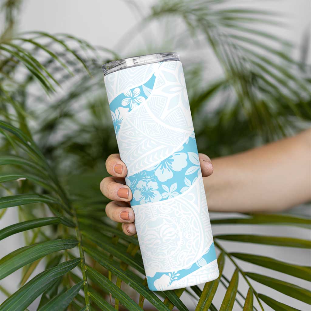 Aloha Hawaii Floral Tapa Skinny Tumbler Patchwork Turquoise - Polynesian Pride