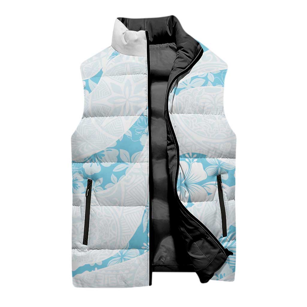 Aloha Hawaii Floral Tapa Sleeveless Puffer Jacket Patchwork Turquoise - Polynesian Pride