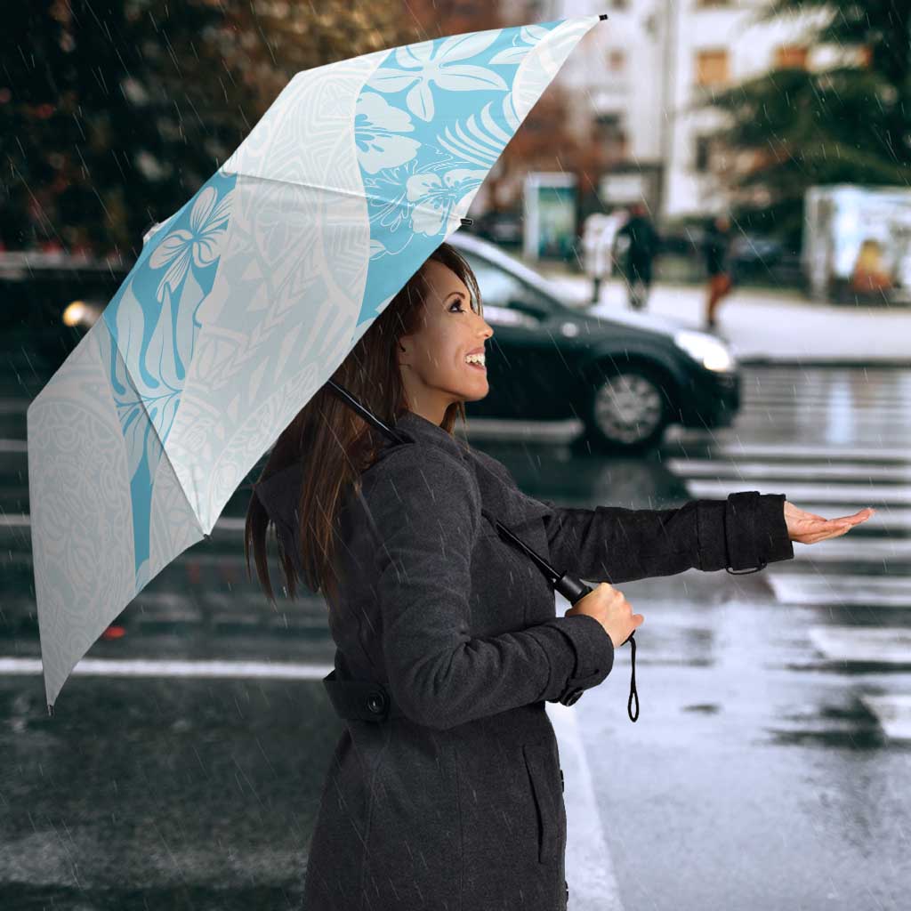 Aloha Hawaii Floral Tapa Umbrella Patchwork Turquoise - Polynesian Pride