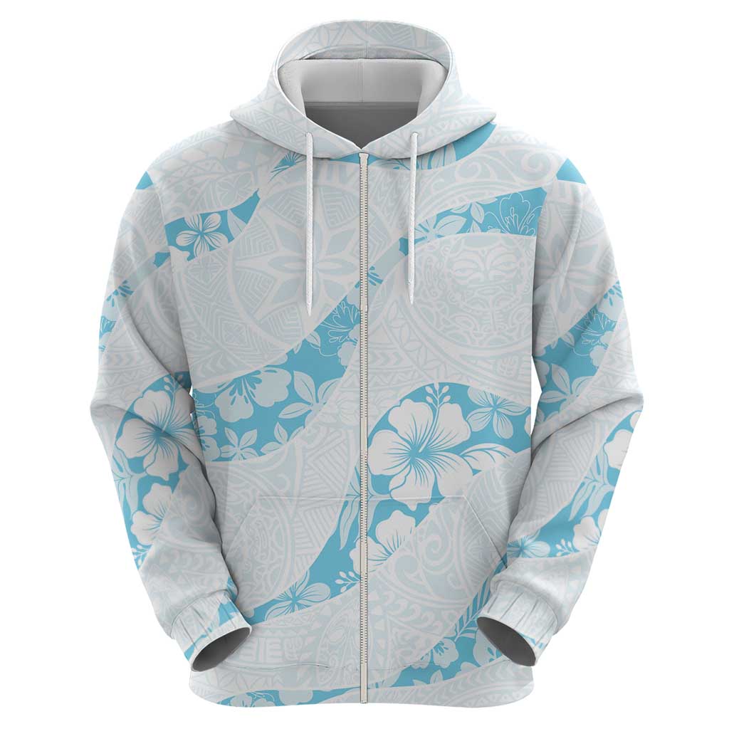 Aloha Hawaii Floral Tapa Zip Hoodie Patchwork Turquoise - Polynesian Pride