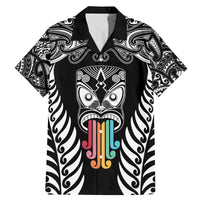 Personalised Kia Kaha Te Reo Maori Family Matching Mermaid Dress and Hawaiian Shirt Hei Tiki Mix Koru - Black LT7 Dad's Shirt - Short Sleeve Black - Polynesian Pride