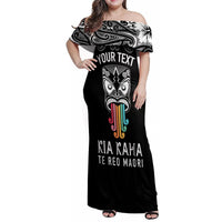 Personalised Kia Kaha Te Reo Maori Family Matching Off Shoulder Maxi Dress and Hawaiian Shirt Hei Tiki Mix Koru - Black LT7 Dad's Shirt - Long Sleeve Black - Polynesian Pride