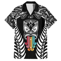 Personalised Kia Kaha Te Reo Maori Family Matching Off Shoulder Short Dress and Hawaiian Shirt Hei Tiki Mix Koru - Black LT7 Dad's Shirt - Short Sleeve Black - Polynesian Pride