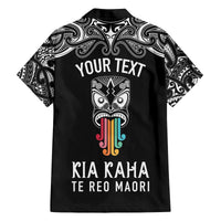 Personalised Kia Kaha Te Reo Maori Family Matching Off Shoulder Short Dress and Hawaiian Shirt Hei Tiki Mix Koru - Black LT7 - Polynesian Pride