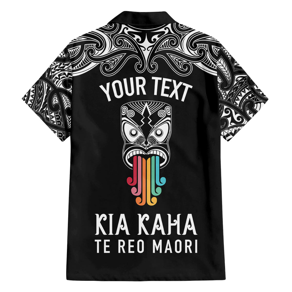 Personalised Kia Kaha Te Reo Maori Family Matching Summer Maxi Dress and Hawaiian Shirt Hei Tiki Mix Koru - Black LT7 - Polynesian Pride