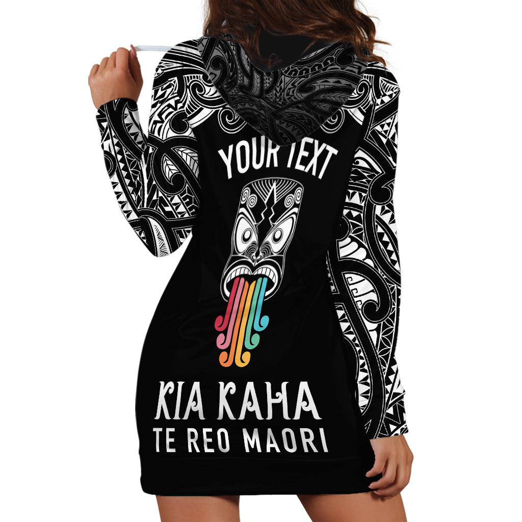Personalised Kia Kaha Te Reo Maori Hoodie Dress Hei Tiki Mix Koru - Black LT7 - Polynesian Pride