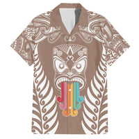 Personalised Kia Kaha Te Reo Maori Family Matching Long Sleeve Bodycon Dress and Hawaiian Shirt Hei Tiki Mix Koru - Brown LT7 Dad's Shirt - Short Sleeve Brown - Polynesian Pride