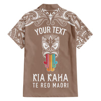 Personalised Kia Kaha Te Reo Maori Family Matching Long Sleeve Bodycon Dress and Hawaiian Shirt Hei Tiki Mix Koru - Brown LT7 - Polynesian Pride