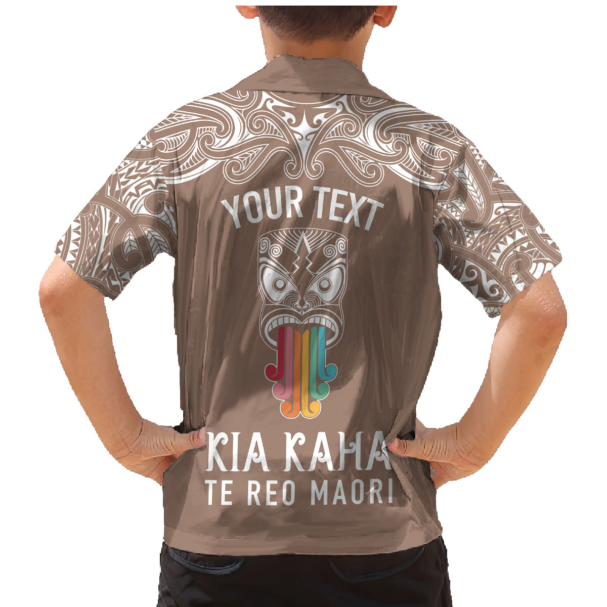 Personalised Kia Kaha Te Reo Maori Family Matching Mermaid Dress and Hawaiian Shirt Hei Tiki Mix Koru - Brown LT7 - Polynesian Pride