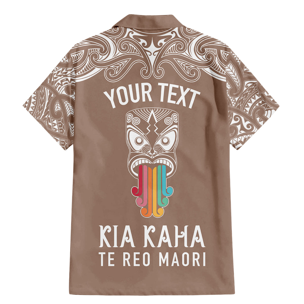 Personalised Kia Kaha Te Reo Maori Family Matching Mermaid Dress and Hawaiian Shirt Hei Tiki Mix Koru - Brown LT7 - Polynesian Pride