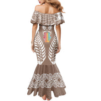 Personalised Kia Kaha Te Reo Maori Family Matching Mermaid Dress and Hawaiian Shirt Hei Tiki Mix Koru - Brown LT7 - Polynesian Pride