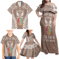 Personalised Kia Kaha Te Reo Maori Family Matching Off Shoulder Maxi Dress and Hawaiian Shirt Hei Tiki Mix Koru - Brown LT7 - Polynesian Pride