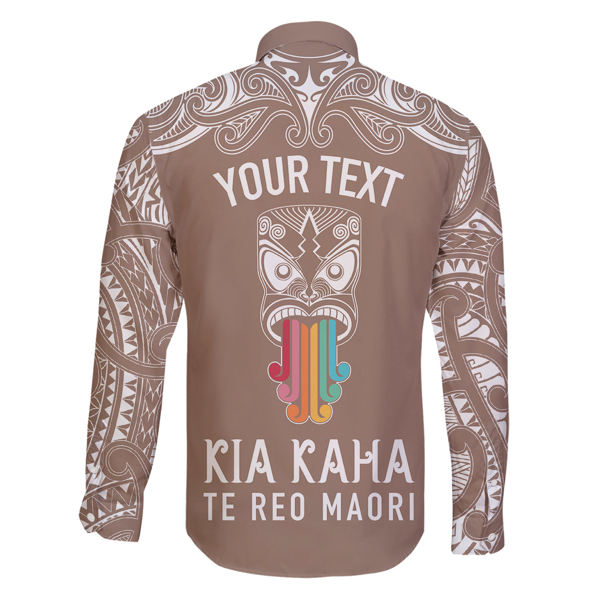 Personalised Kia Kaha Te Reo Maori Family Matching Off Shoulder Maxi Dress and Hawaiian Shirt Hei Tiki Mix Koru - Brown LT7 - Polynesian Pride