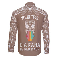 Personalised Kia Kaha Te Reo Maori Family Matching Short Sleeve Bodycon Dress and Hawaiian Shirt Hei Tiki Mix Koru - Brown LT7 - Polynesian Pride