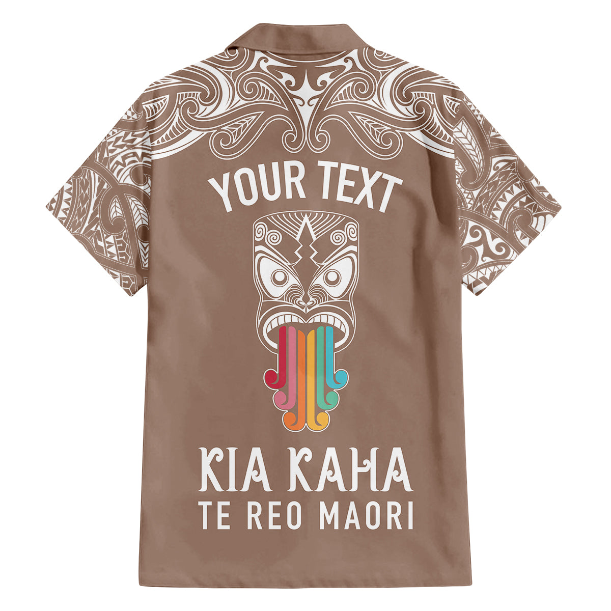 Personalised Kia Kaha Te Reo Maori Family Matching Tank Maxi Dress and Hawaiian Shirt Hei Tiki Mix Koru - Brown LT7 - Polynesian Pride