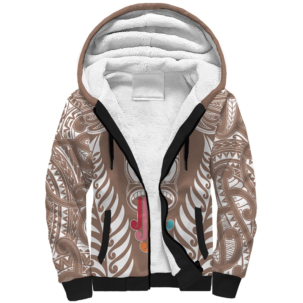 personalised-kia-kaha-te-reo-maori-sherpa-hoodie-hei-tiki-mix-koru-brown