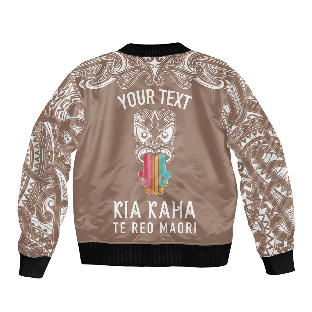 personalised-kia-kaha-te-reo-maori-sleeve-zip-bomber-jacket-hei-tiki-mix-koru-brown