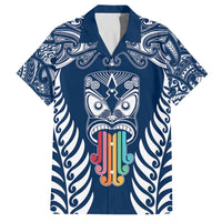 Personalised Kia Kaha Te Reo Maori Family Matching Long Sleeve Bodycon Dress and Hawaiian Shirt Hei Tiki Mix Koru - Navy Blue LT7 Dad's Shirt - Short Sleeve Navy - Polynesian Pride