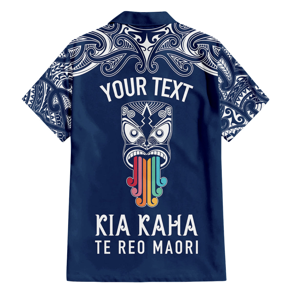 Personalised Kia Kaha Te Reo Maori Family Matching Long Sleeve Bodycon Dress and Hawaiian Shirt Hei Tiki Mix Koru - Navy Blue LT7 - Polynesian Pride