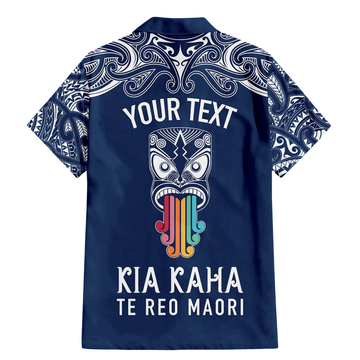 Personalised Kia Kaha Te Reo Maori Family Matching Mermaid Dress and Hawaiian Shirt Hei Tiki Mix Koru - Navy Blue LT7 - Polynesian Pride