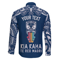 Personalised Kia Kaha Te Reo Maori Family Matching Mermaid Dress and Hawaiian Shirt Hei Tiki Mix Koru - Navy Blue LT7 - Polynesian Pride