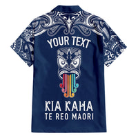 Personalised Kia Kaha Te Reo Maori Family Matching Off Shoulder Long Sleeve Dress and Hawaiian Shirt Hei Tiki Mix Koru - Navy Blue LT7 - Polynesian Pride