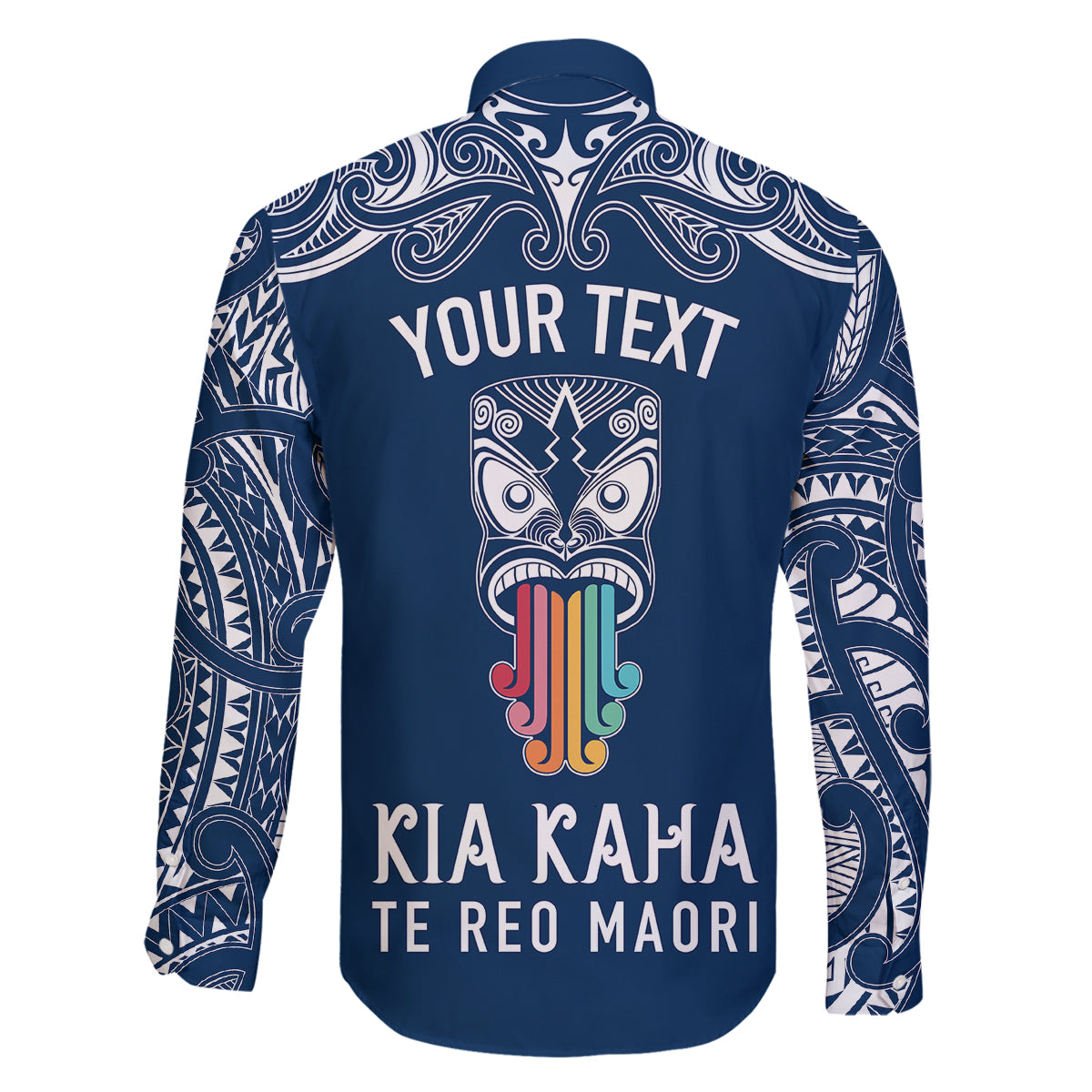 Personalised Kia Kaha Te Reo Maori Family Matching Off Shoulder Short Dress and Hawaiian Shirt Hei Tiki Mix Koru - Navy Blue LT7 - Polynesian Pride